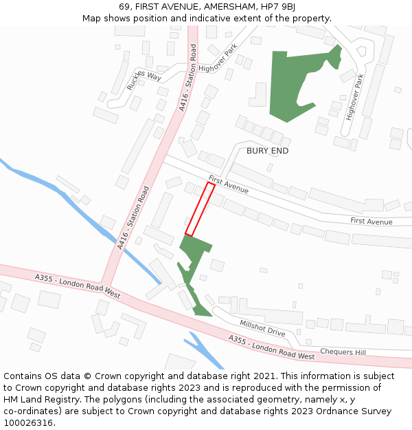 69, FIRST AVENUE, AMERSHAM, HP7 9BJ: Location map and indicative extent of plot