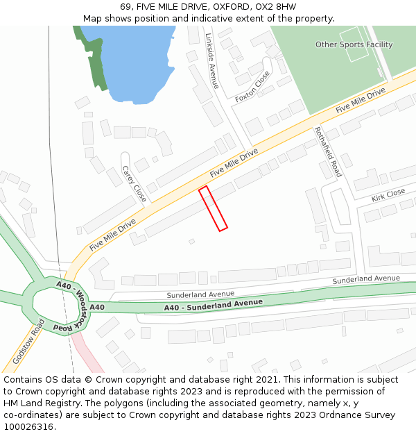 69, FIVE MILE DRIVE, OXFORD, OX2 8HW: Location map and indicative extent of plot