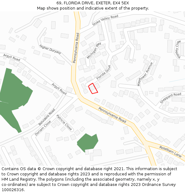 69, FLORIDA DRIVE, EXETER, EX4 5EX: Location map and indicative extent of plot