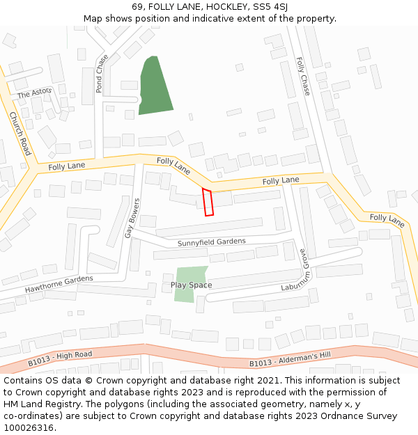 69, FOLLY LANE, HOCKLEY, SS5 4SJ: Location map and indicative extent of plot