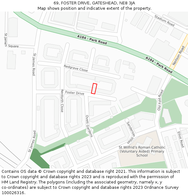 69, FOSTER DRIVE, GATESHEAD, NE8 3JA: Location map and indicative extent of plot