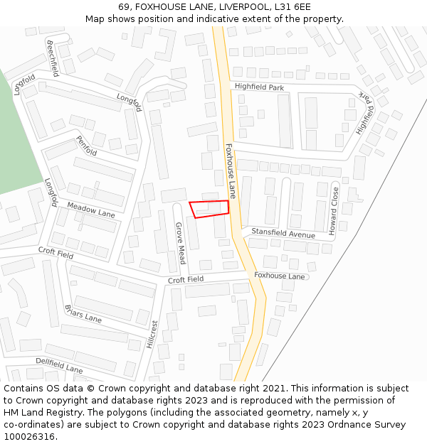 69, FOXHOUSE LANE, LIVERPOOL, L31 6EE: Location map and indicative extent of plot