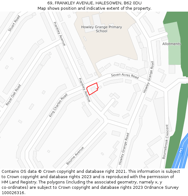 69, FRANKLEY AVENUE, HALESOWEN, B62 0DU: Location map and indicative extent of plot