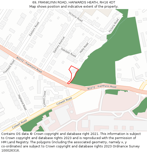 69, FRANKLYNN ROAD, HAYWARDS HEATH, RH16 4DT: Location map and indicative extent of plot