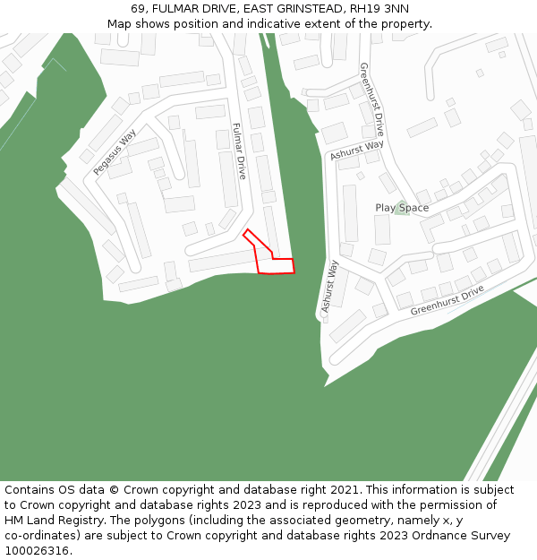 69, FULMAR DRIVE, EAST GRINSTEAD, RH19 3NN: Location map and indicative extent of plot