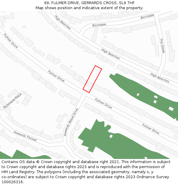 69, FULMER DRIVE, GERRARDS CROSS, SL9 7HF: Location map and indicative extent of plot