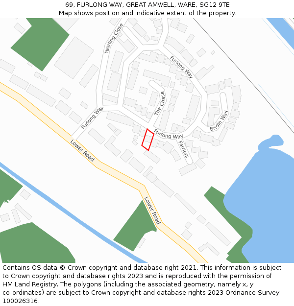 69, FURLONG WAY, GREAT AMWELL, WARE, SG12 9TE: Location map and indicative extent of plot