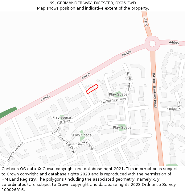 69, GERMANDER WAY, BICESTER, OX26 3WD: Location map and indicative extent of plot