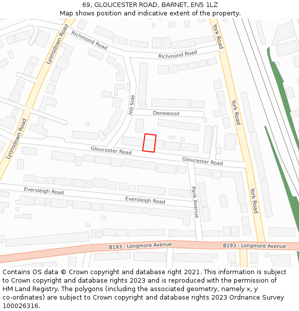 69, GLOUCESTER ROAD, BARNET, EN5 1LZ: Location map and indicative extent of plot