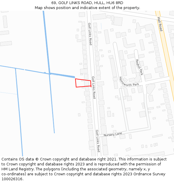 69, GOLF LINKS ROAD, HULL, HU6 8RD: Location map and indicative extent of plot