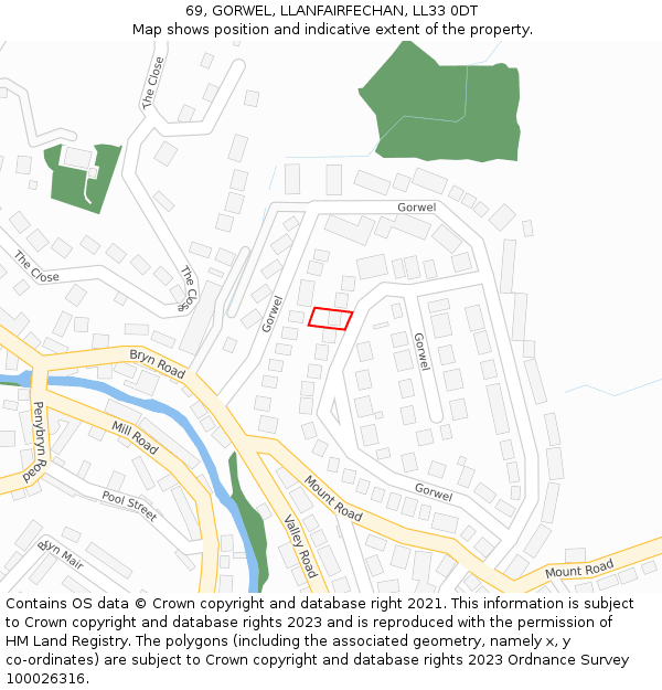 69, GORWEL, LLANFAIRFECHAN, LL33 0DT: Location map and indicative extent of plot