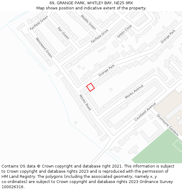 69, GRANGE PARK, WHITLEY BAY, NE25 9RX: Location map and indicative extent of plot