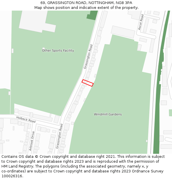 69, GRASSINGTON ROAD, NOTTINGHAM, NG8 3PA: Location map and indicative extent of plot