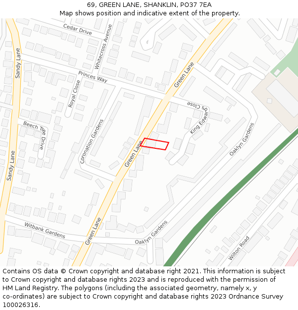 69, GREEN LANE, SHANKLIN, PO37 7EA: Location map and indicative extent of plot