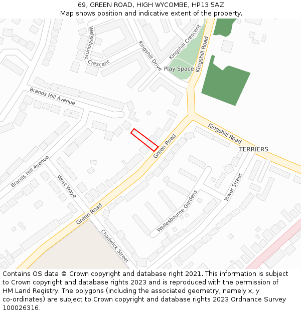 69, GREEN ROAD, HIGH WYCOMBE, HP13 5AZ: Location map and indicative extent of plot