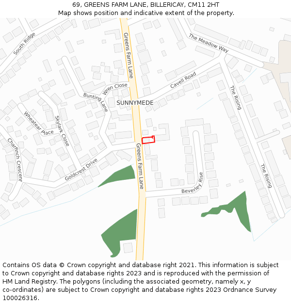 69, GREENS FARM LANE, BILLERICAY, CM11 2HT: Location map and indicative extent of plot