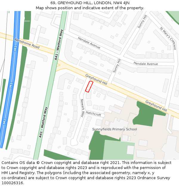 69, GREYHOUND HILL, LONDON, NW4 4JN: Location map and indicative extent of plot