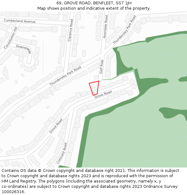 69, GROVE ROAD, BENFLEET, SS7 1JH: Location map and indicative extent of plot