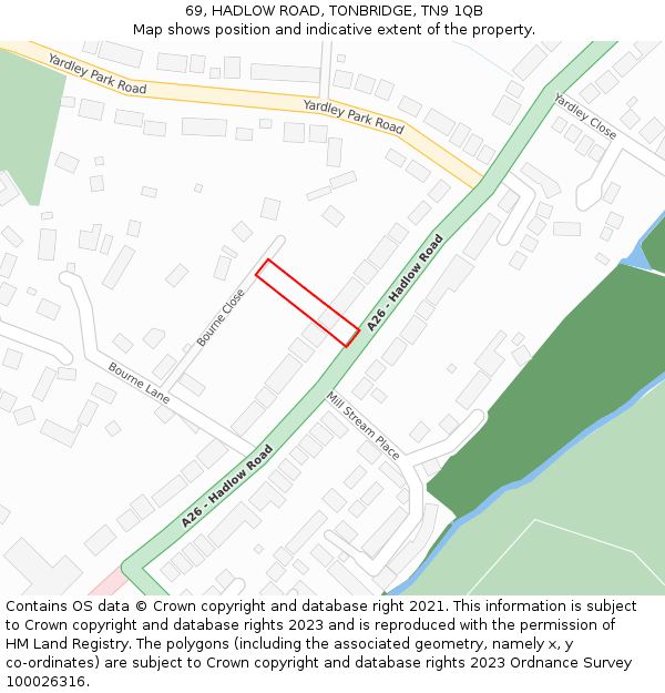 69, HADLOW ROAD, TONBRIDGE, TN9 1QB: Location map and indicative extent of plot