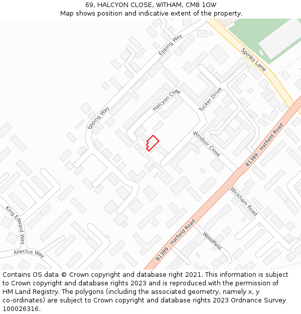 69, HALCYON CLOSE, WITHAM, CM8 1GW: Location map and indicative extent of plot