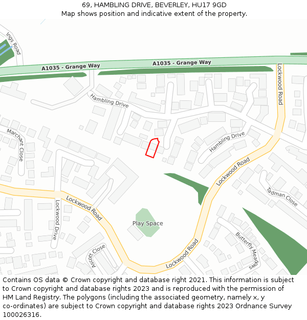 69, HAMBLING DRIVE, BEVERLEY, HU17 9GD: Location map and indicative extent of plot