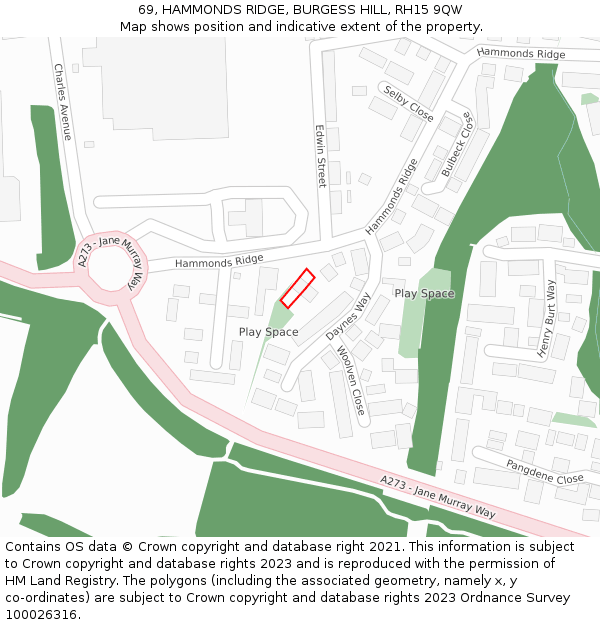 69, HAMMONDS RIDGE, BURGESS HILL, RH15 9QW: Location map and indicative extent of plot
