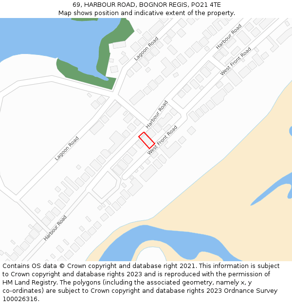 69, HARBOUR ROAD, BOGNOR REGIS, PO21 4TE: Location map and indicative extent of plot