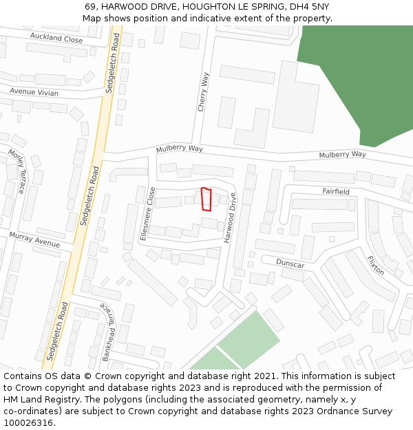 69, HARWOOD DRIVE, HOUGHTON LE SPRING, DH4 5NY: Location map and indicative extent of plot