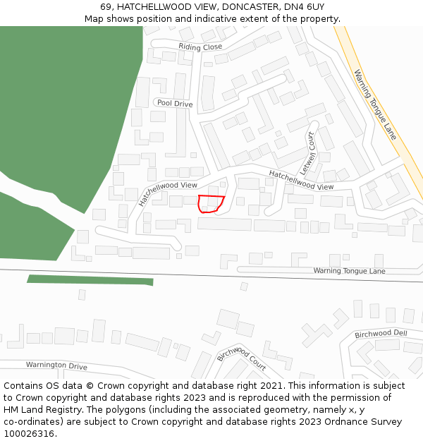 69, HATCHELLWOOD VIEW, DONCASTER, DN4 6UY: Location map and indicative extent of plot