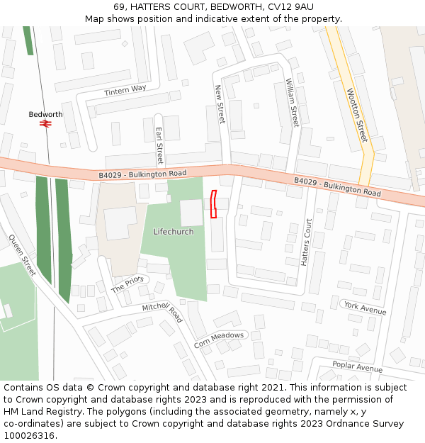 69, HATTERS COURT, BEDWORTH, CV12 9AU: Location map and indicative extent of plot