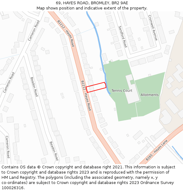 69, HAYES ROAD, BROMLEY, BR2 9AE: Location map and indicative extent of plot