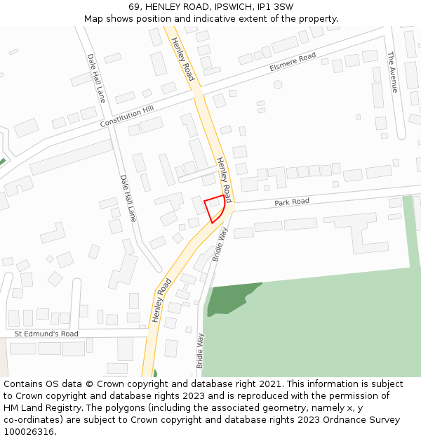 69, HENLEY ROAD, IPSWICH, IP1 3SW: Location map and indicative extent of plot