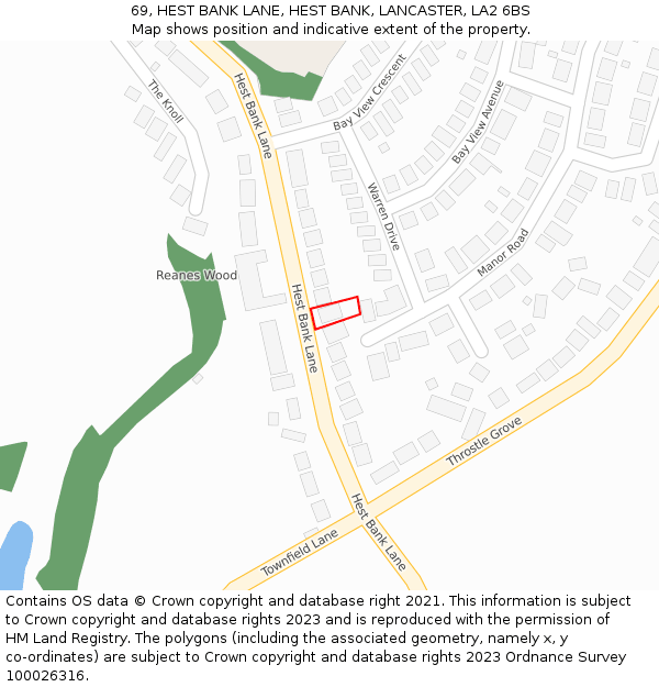 69, HEST BANK LANE, HEST BANK, LANCASTER, LA2 6BS: Location map and indicative extent of plot