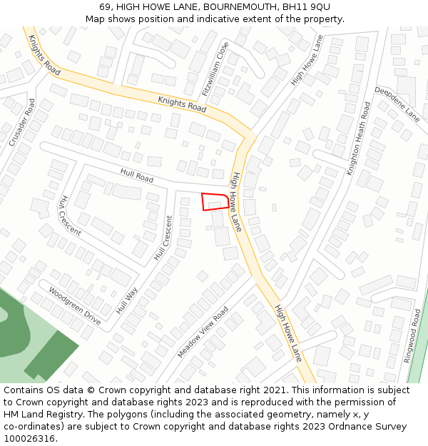 69, HIGH HOWE LANE, BOURNEMOUTH, BH11 9QU: Location map and indicative extent of plot