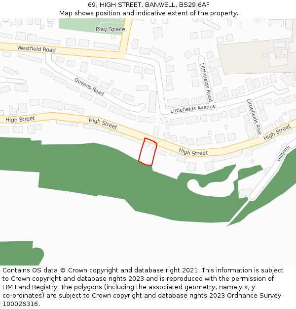 69, HIGH STREET, BANWELL, BS29 6AF: Location map and indicative extent of plot