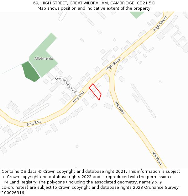 69, HIGH STREET, GREAT WILBRAHAM, CAMBRIDGE, CB21 5JD: Location map and indicative extent of plot
