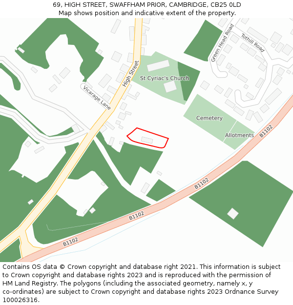 69, HIGH STREET, SWAFFHAM PRIOR, CAMBRIDGE, CB25 0LD: Location map and indicative extent of plot