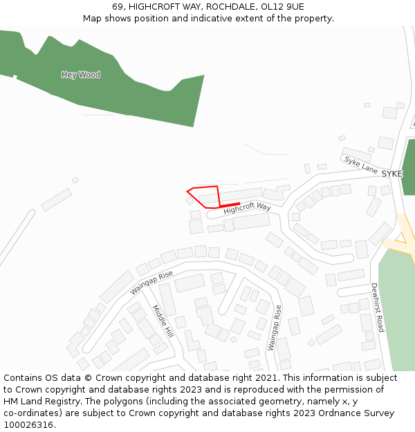 69, HIGHCROFT WAY, ROCHDALE, OL12 9UE: Location map and indicative extent of plot