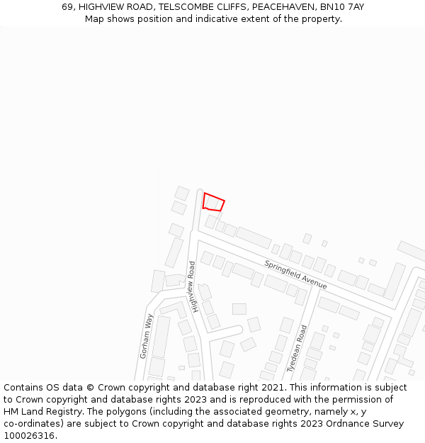 69, HIGHVIEW ROAD, TELSCOMBE CLIFFS, PEACEHAVEN, BN10 7AY: Location map and indicative extent of plot