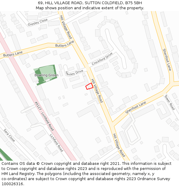 69, HILL VILLAGE ROAD, SUTTON COLDFIELD, B75 5BH: Location map and indicative extent of plot