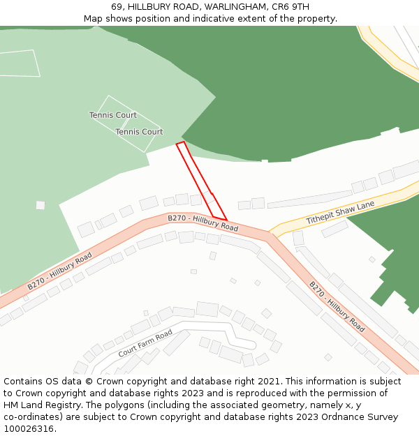 69, HILLBURY ROAD, WARLINGHAM, CR6 9TH: Location map and indicative extent of plot