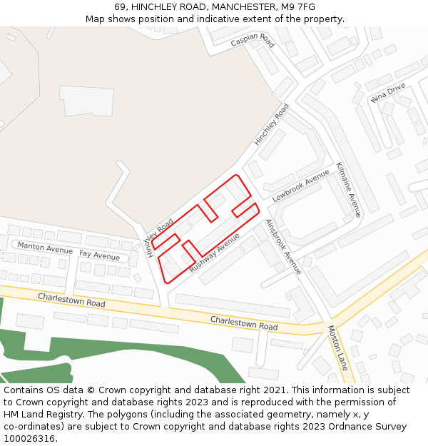 69, HINCHLEY ROAD, MANCHESTER, M9 7FG: Location map and indicative extent of plot