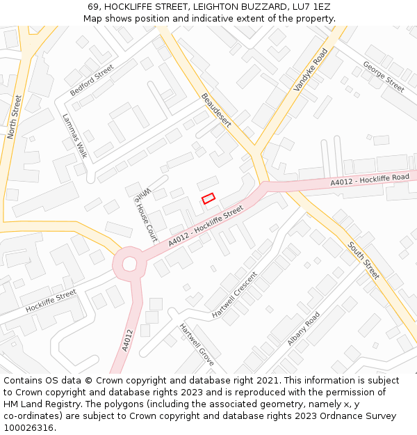 69, HOCKLIFFE STREET, LEIGHTON BUZZARD, LU7 1EZ: Location map and indicative extent of plot