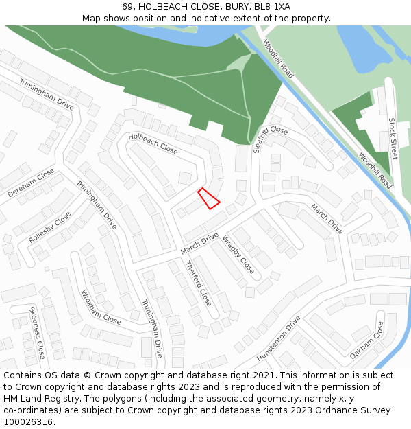 69, HOLBEACH CLOSE, BURY, BL8 1XA: Location map and indicative extent of plot