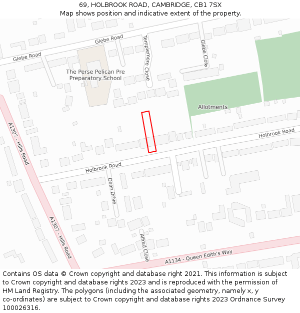 69, HOLBROOK ROAD, CAMBRIDGE, CB1 7SX: Location map and indicative extent of plot