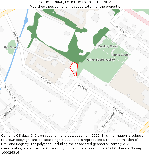 69, HOLT DRIVE, LOUGHBOROUGH, LE11 3HZ: Location map and indicative extent of plot