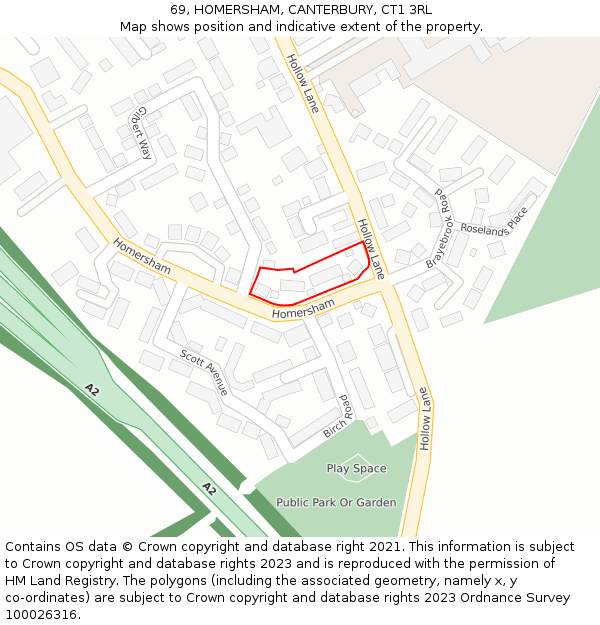 69, HOMERSHAM, CANTERBURY, CT1 3RL: Location map and indicative extent of plot