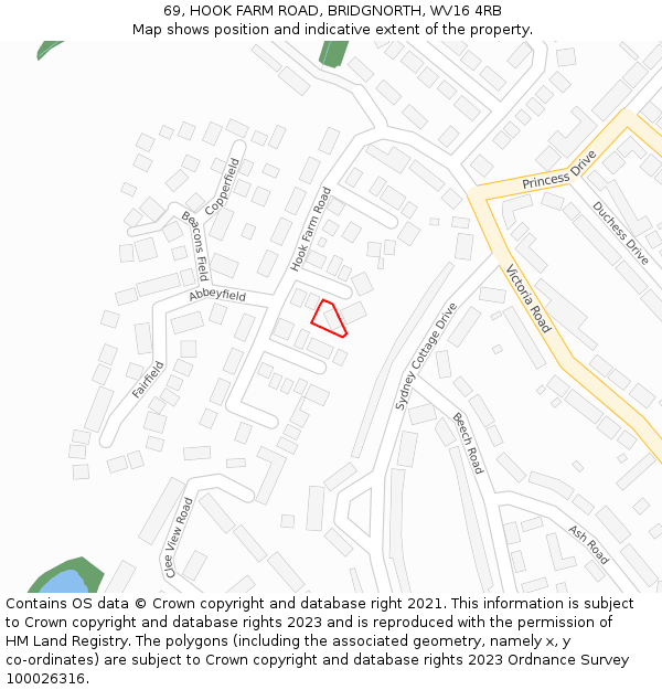 69, HOOK FARM ROAD, BRIDGNORTH, WV16 4RB: Location map and indicative extent of plot