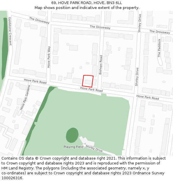 69, HOVE PARK ROAD, HOVE, BN3 6LL: Location map and indicative extent of plot