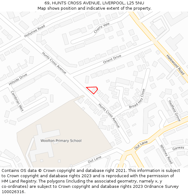 69, HUNTS CROSS AVENUE, LIVERPOOL, L25 5NU: Location map and indicative extent of plot